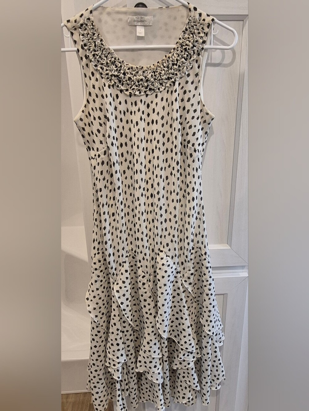 Dress Barn Cream and Black High-Low Polka Dot Dress